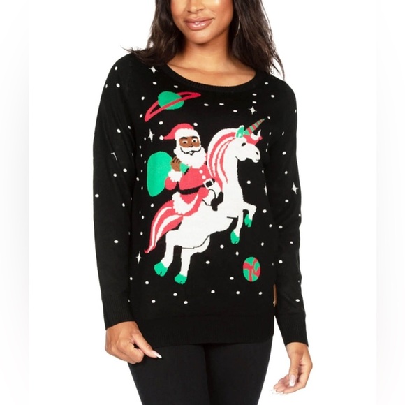 Tipsy Elves Santa on Unicorn in Space Christmas Sweater Size Large - Picture 1 of 7
